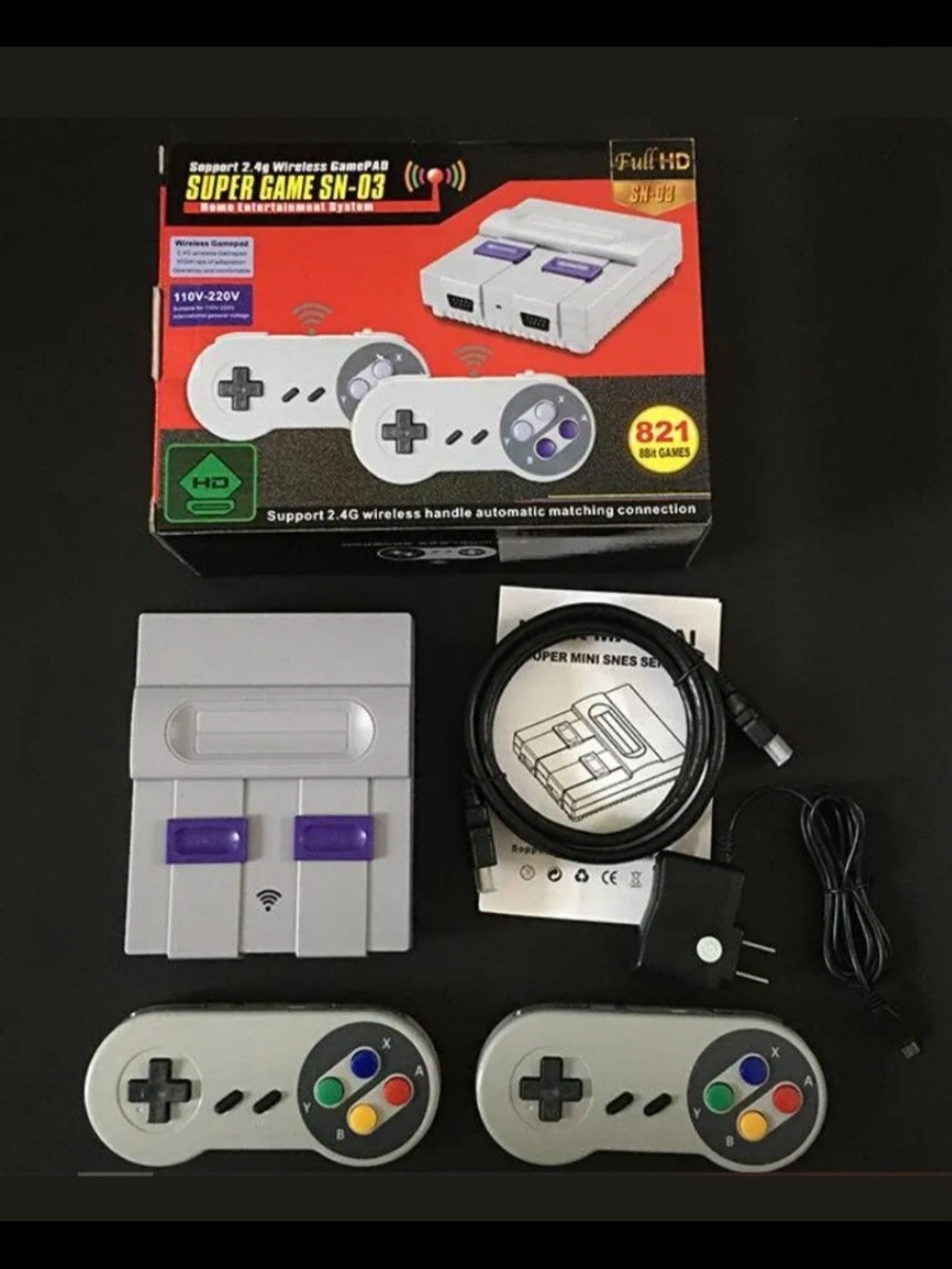 Super Mini SNES SN-02 retro NES hdmi TV game console w/ 821 classic games NEW